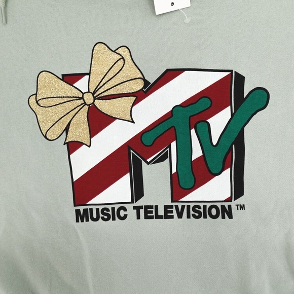NEW MTV Christmas Sweater Womens Small Present Soft Pullover Hoodie HOoded - Picture 10 of 12